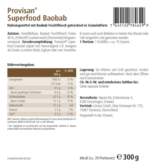 PROVISAN SUPERFOOD BAOBAB - MIROMI - Swiss Essentials GmbH
