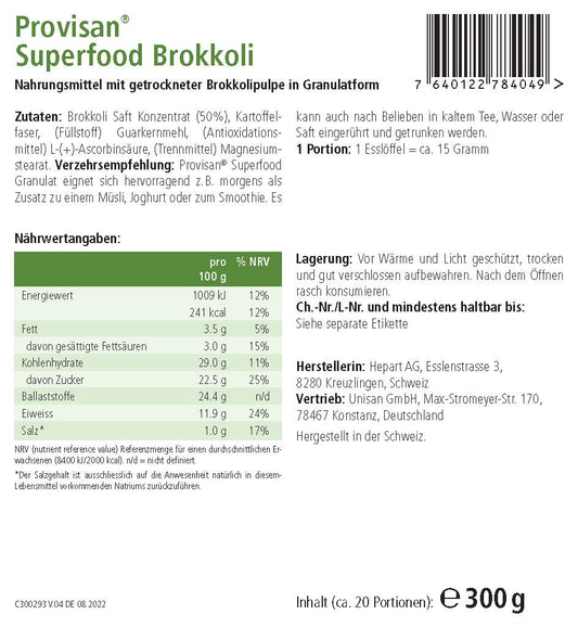 PROVISAN SUPERFOOD BROKKOLI - MIROMI - Swiss Essentials GmbH