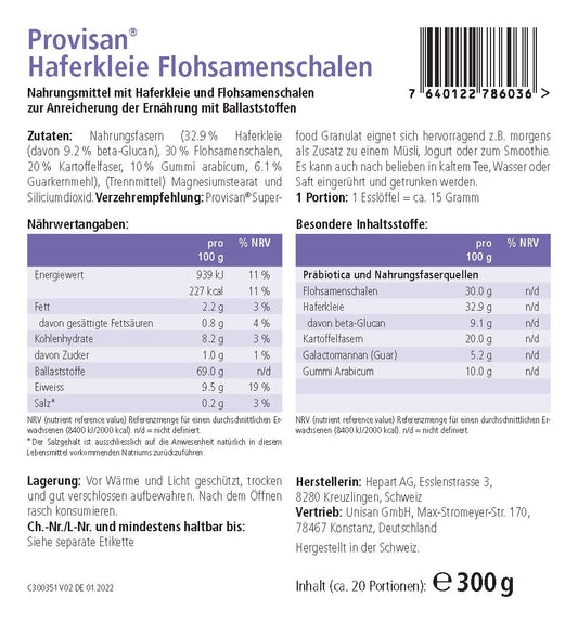 Provisan Superfood Haferkleie Flohsamenschalen - MIROMI - Swiss Essentials GmbH