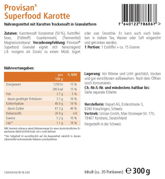 PROVISAN SUPERFOOD KAROTTE - MIROMI - Swiss Essentials GmbH