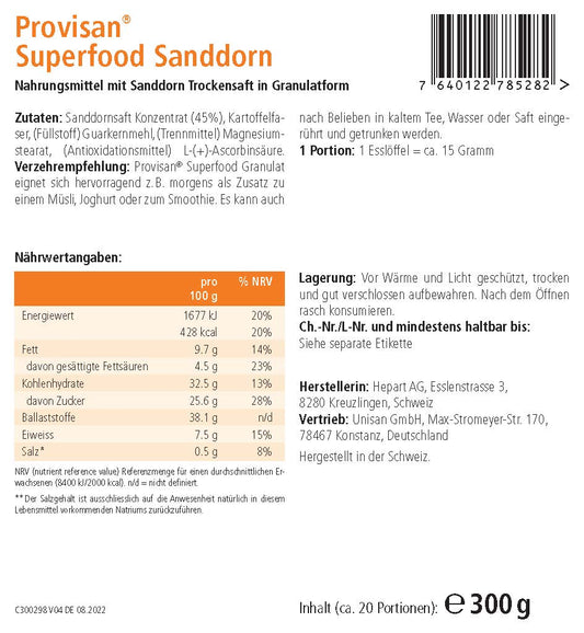 PROVISAN SUPERFOOD SANDDORN - MIROMI - Swiss Essentials GmbH