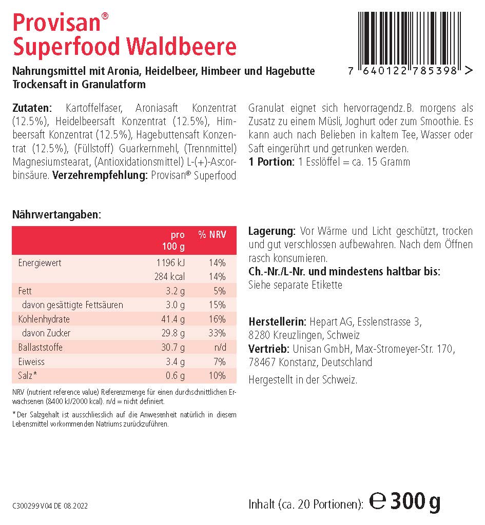 PROVISAN SUPERFOOD WALDBEERE - MIROMI - Swiss Essentials GmbH