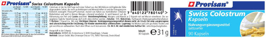 Provisan Swiss Colostrum, 90 capsules: label with product information.