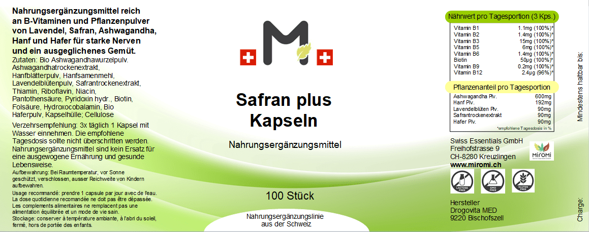 Safran plus Kapseln - MIROMI - Swiss Essentials GmbH