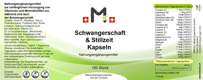 MIROMI Schwangerschaft Stillzeit, 100 Stk.: Etikett mit Produktangaben.
