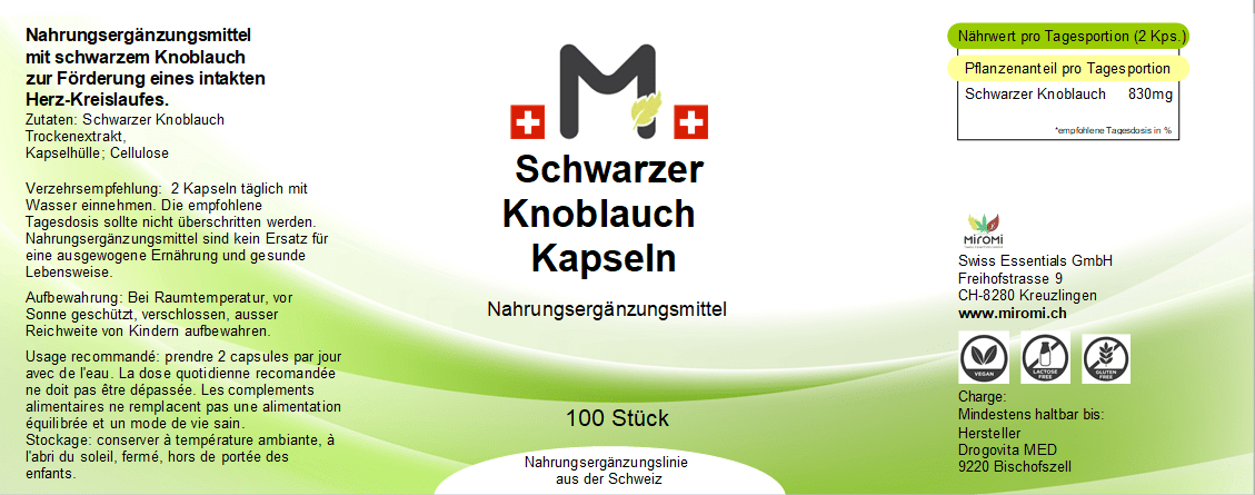 Schwarzer Knoblauch Kapseln - MIROMI - Swiss Essentials GmbH