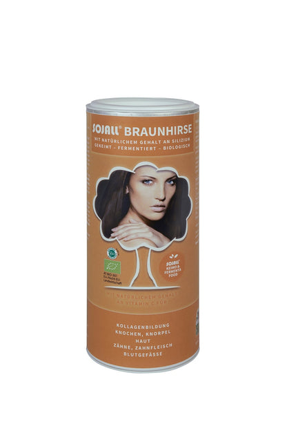SOJALL Braunhirse: zylindrische Produktdose in Vorderansicht.