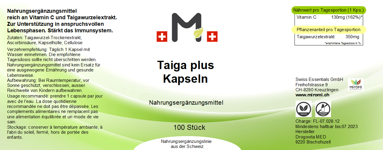 Taiga plus Kapseln - MIROMI - Swiss Essentials GmbH
