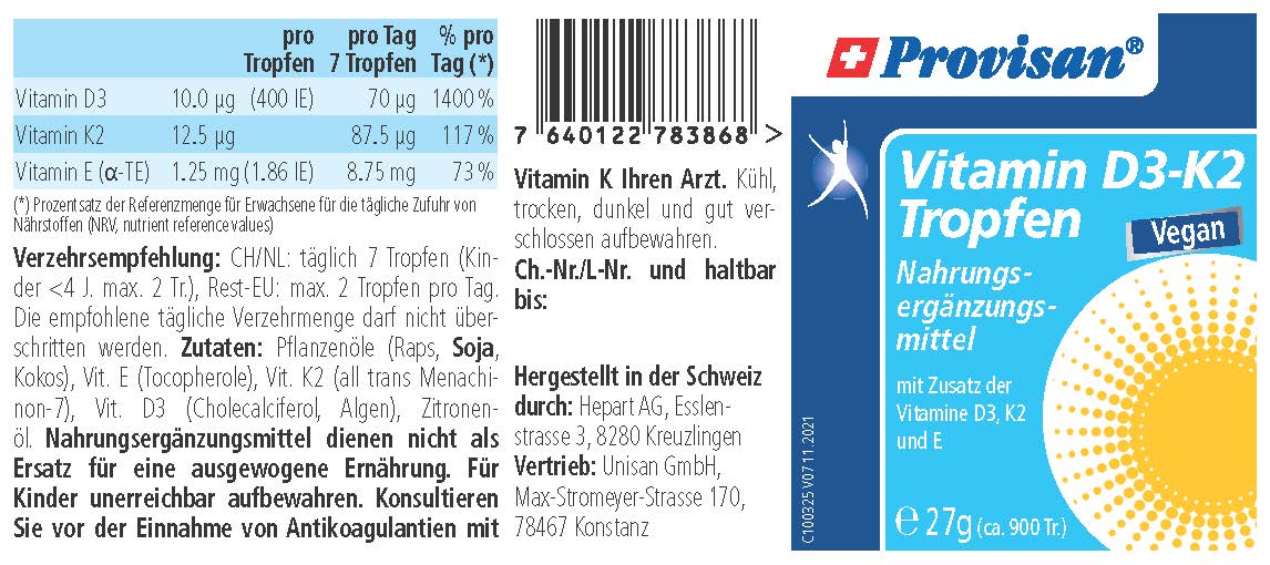 Vitamin D3-K2 Tropfen (Vegan) - MIROMI - Swiss Essentials GmbH