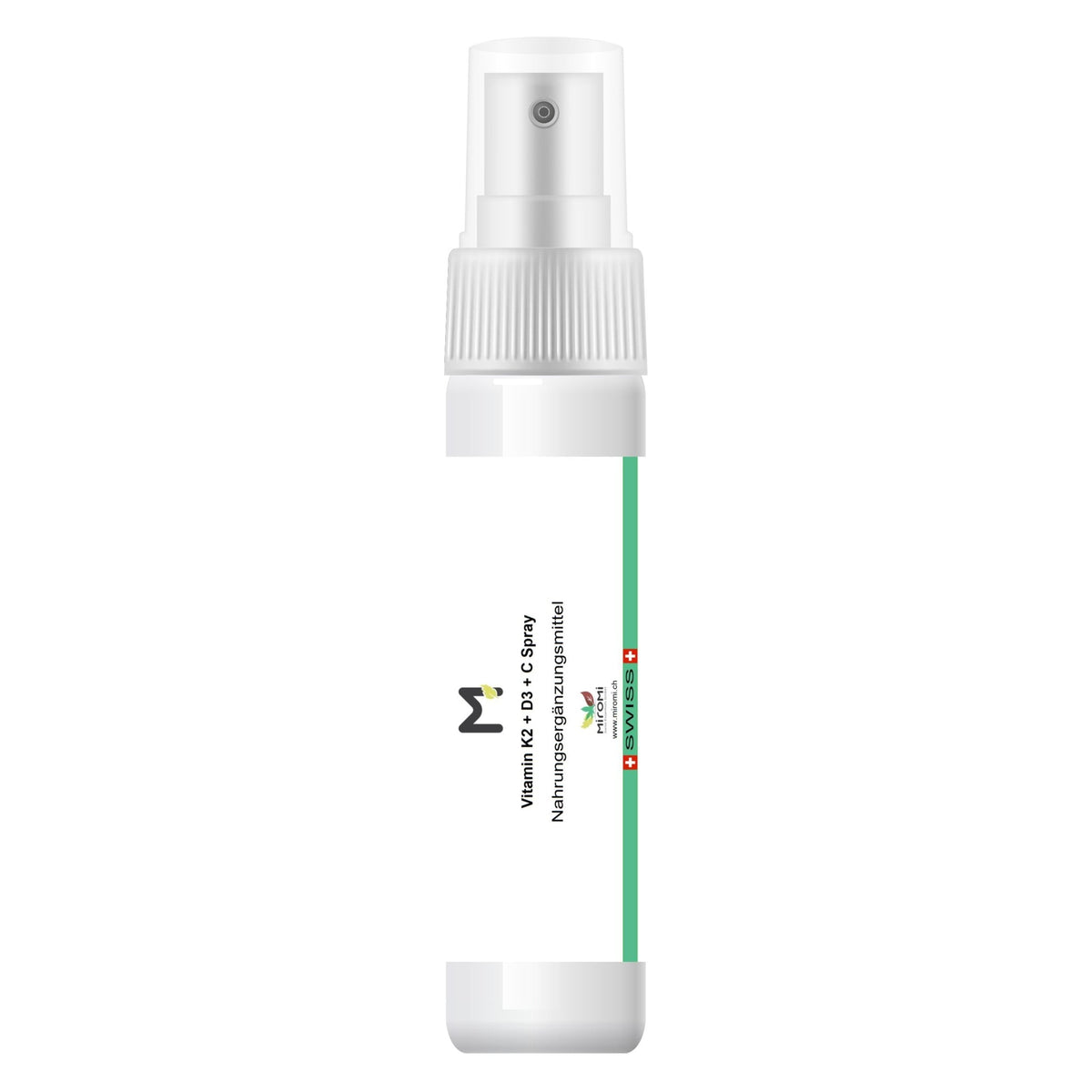 MIROMI Vitamin K2 D3 C Spray, 25 ml: weisse Sprühflasche in Vorderansicht.
