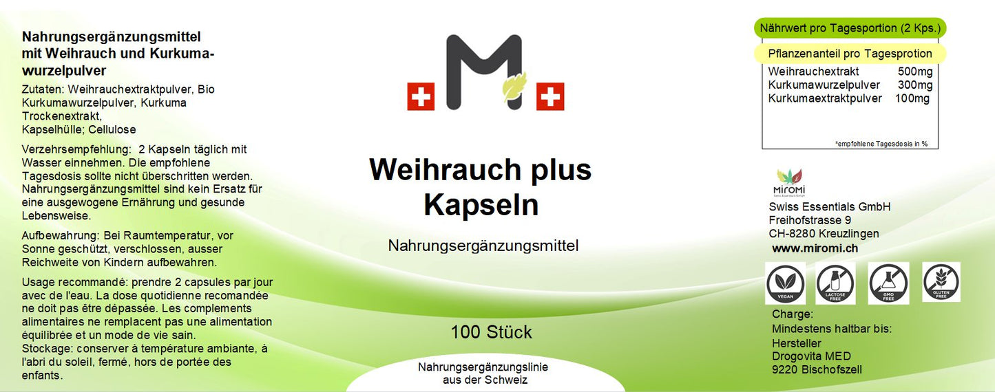 Weihrauch plus Kapseln - MIROMI - Swiss Essentials GmbH