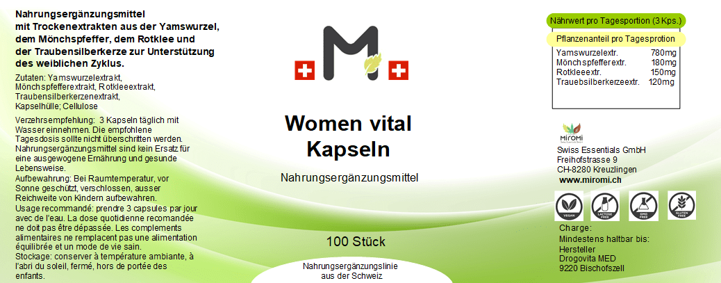 Women vital Kapseln - MIROMI - Swiss Essentials GmbH
